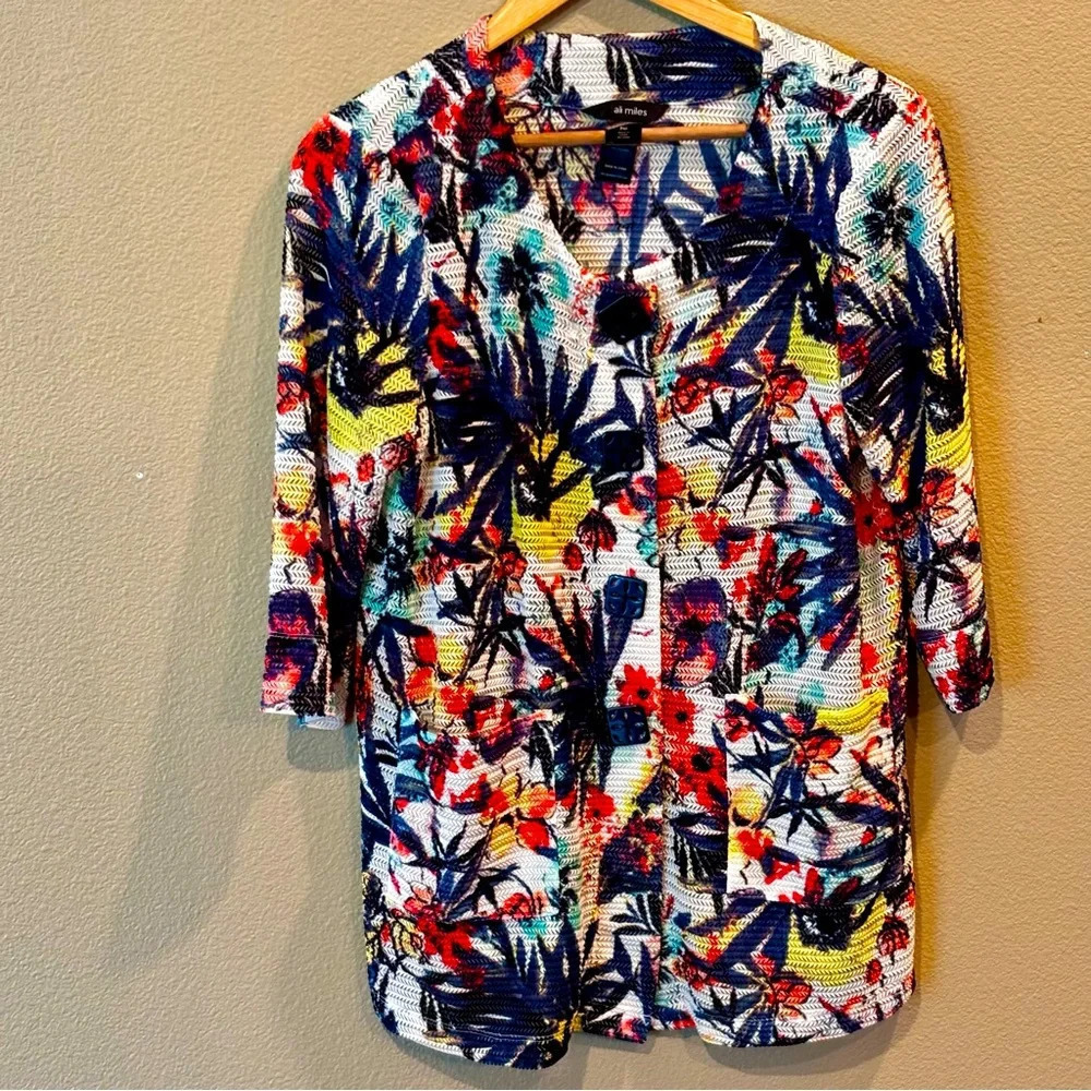 Ali Miles Women’s Floral Button Down Cardigan Size PM, Artsy Multicolor Tropical